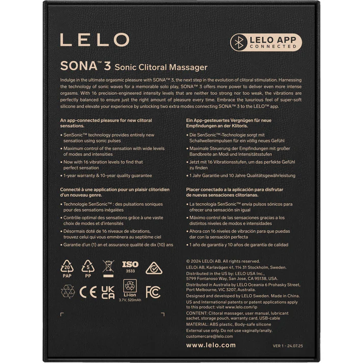 LELO SONA™ 3 Waterproof Rechargeable Sonic Clitoral Massager